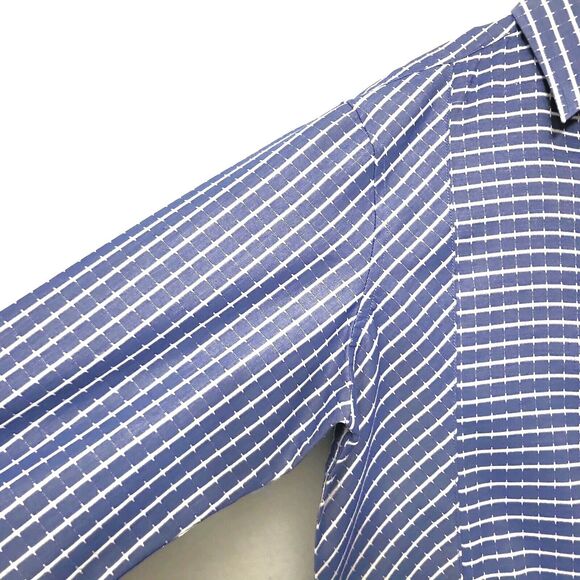 Rock Roll N Soul Shirt Men Large Blue White Button Flip Cuff Embroidered Striped - Picture 4 of 11